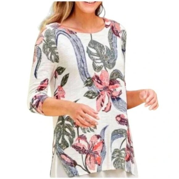 Soft Surroundings Floral Sequin Tunic Multicolor Petal Appeal Blouse Size Medium - Picture 9 of 9